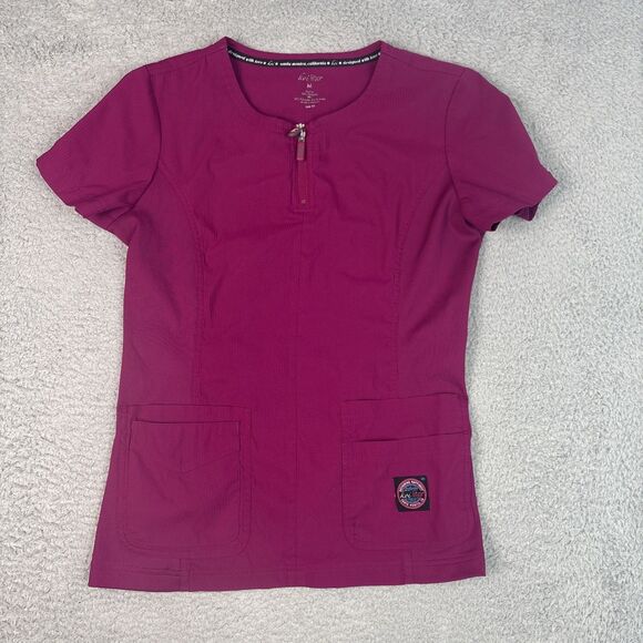Koi Lite Scrub Shirt Medium Azalea Pink Slim Fit Nursing Medical - Picture 1 of 7